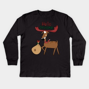 funny Christmas Reindeer Kids Long Sleeve T-Shirt